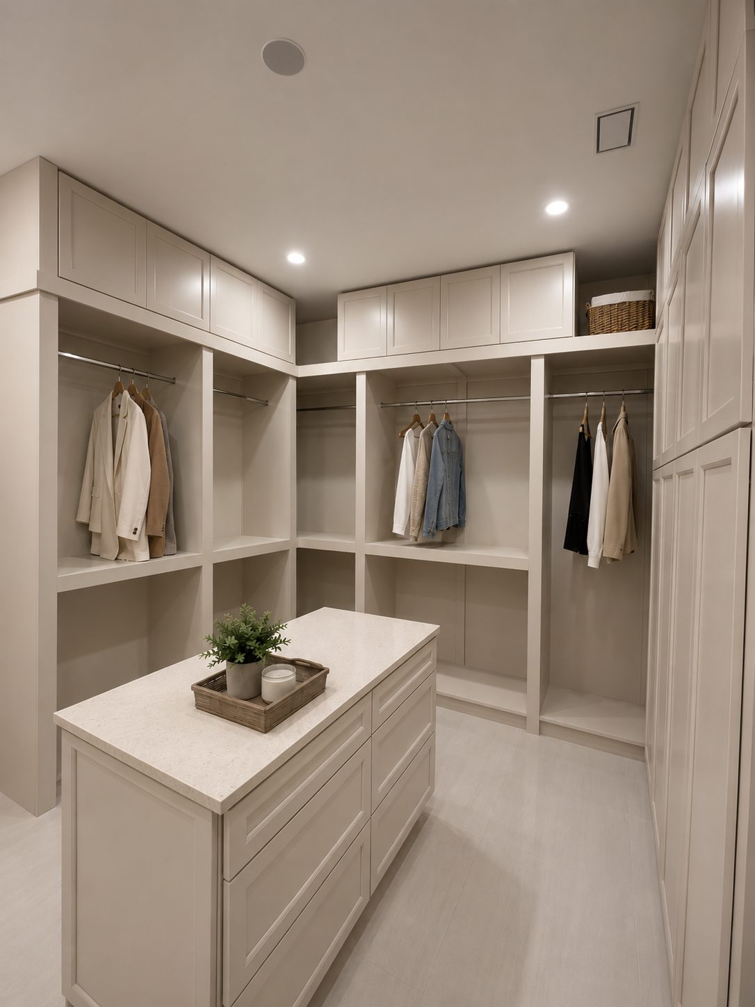Custom walk-in closet addition with a center island