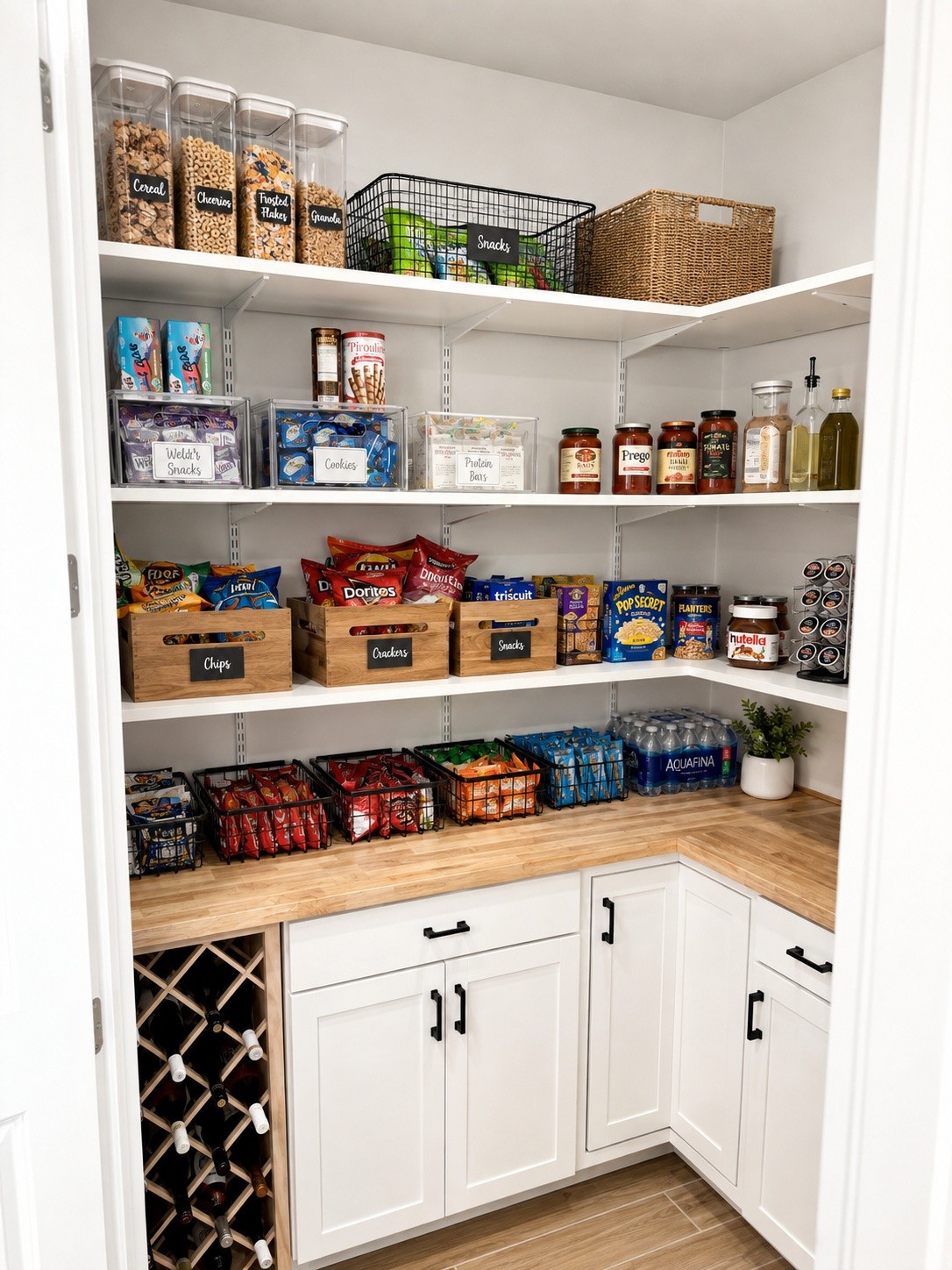 Custom walk-in pantry shelving and cabinetry