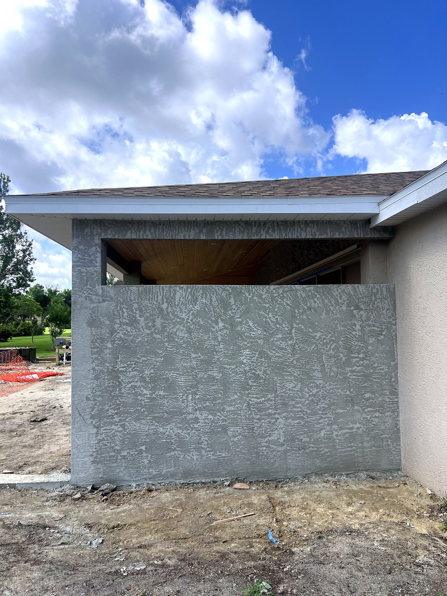 Lanai wall and framing under construction